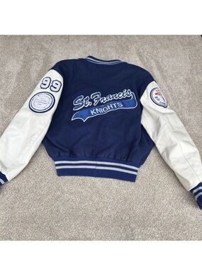 VTG DeLONG 1990's St. Francis Knights Letterman's Jacket Size XL Blue & White